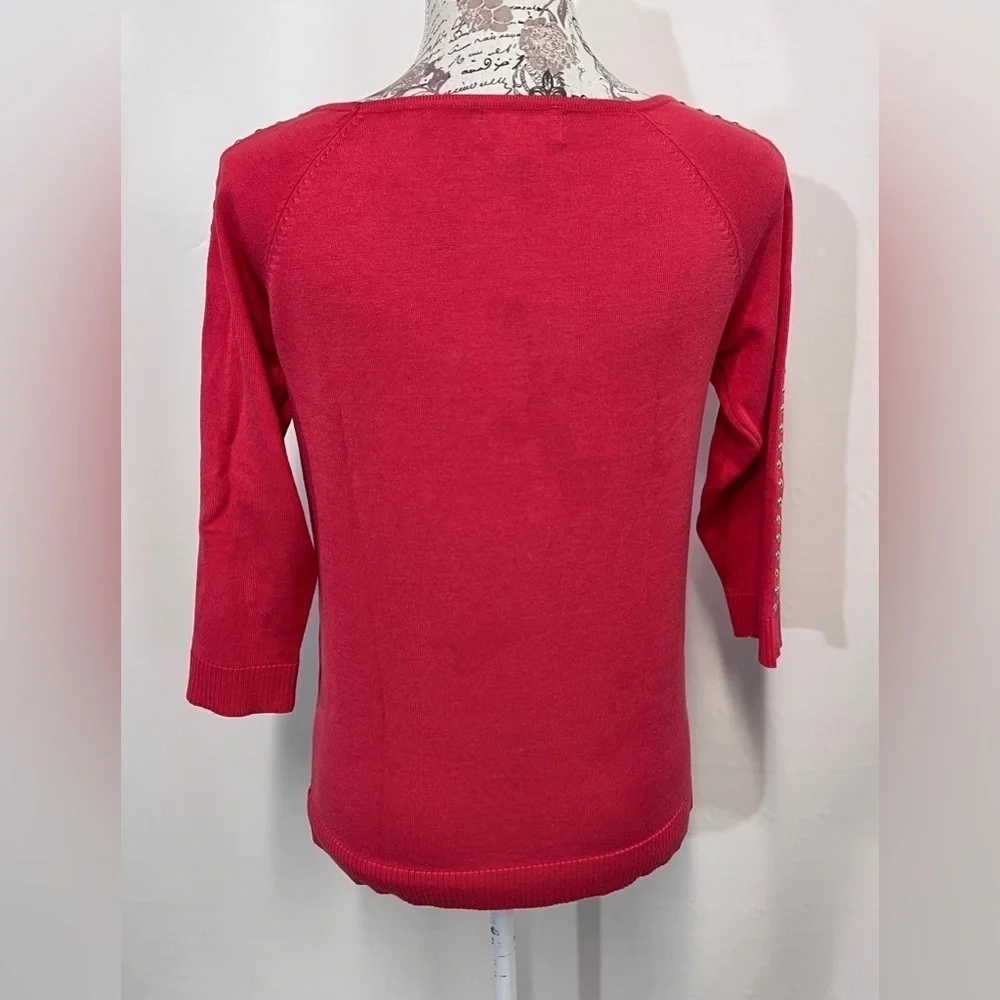 COPY - CARMEN MARC VALVO Poppy red 3/4 sleeve top size M - Picture 5 of 12